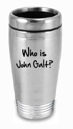 Who is John Galt? (2-Line Handwriting) Stainless Steel Coffee Tumbler