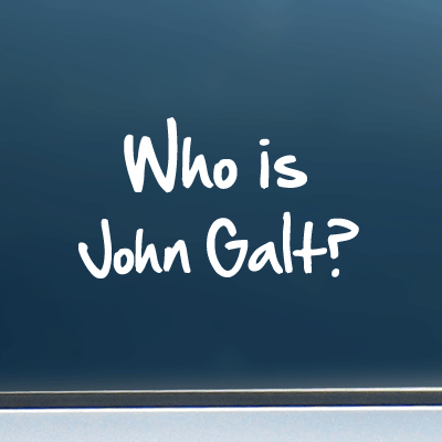 Who is John Galt? (2-Line Graffiti) - White Vinyl Decal/Sticker (5" wide)